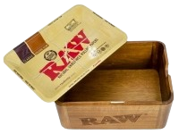 RAW Dreh-Tablett - Rolling Tray Mini "RAW WOODEN CACHE BOX WITH TRAY LID"